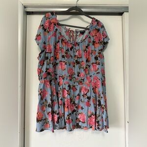 Torrid Floral Blue and Pink Women's Top